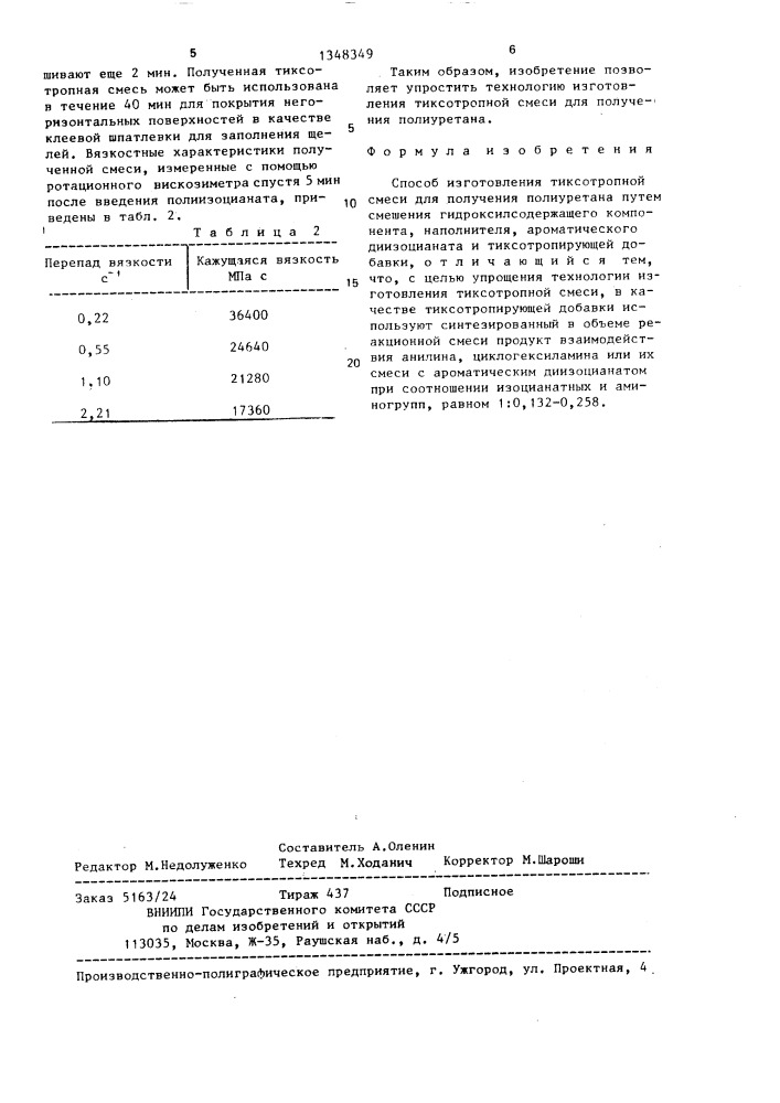 Способ изготовления тиксотропной смеси для получения полиуретана (патент 1348349)