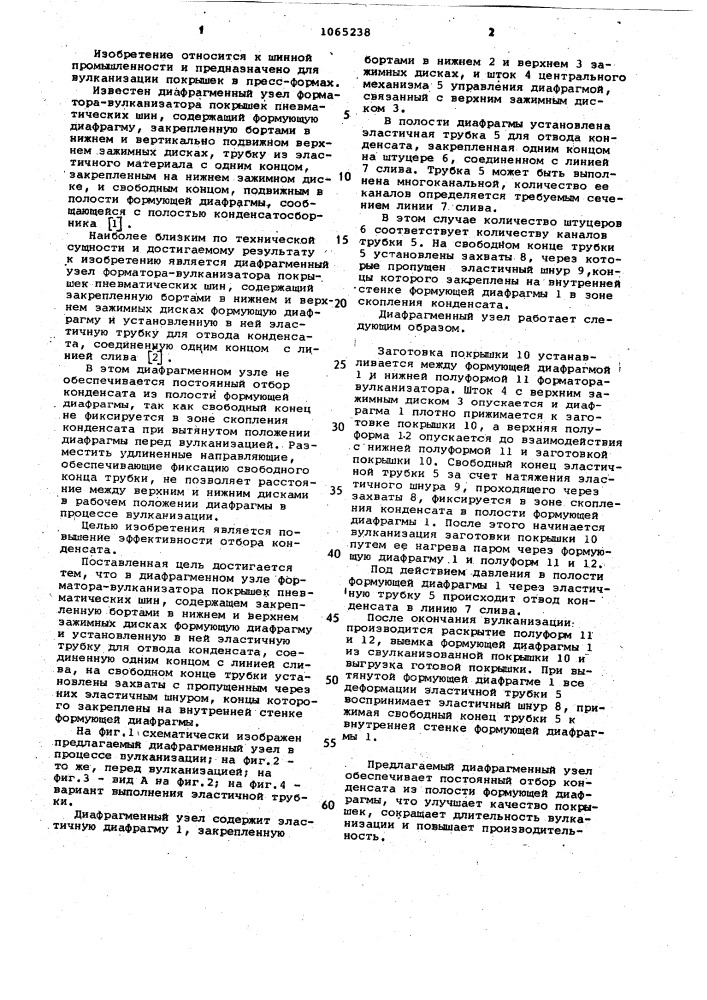 Диафрагменный узел форматора-вулканизатора покрышек пневматических шин (патент 1065238)