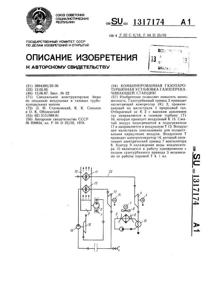 Комбинированная газопаротурбинная установка газоперекачивающей станции (патент 1317174)