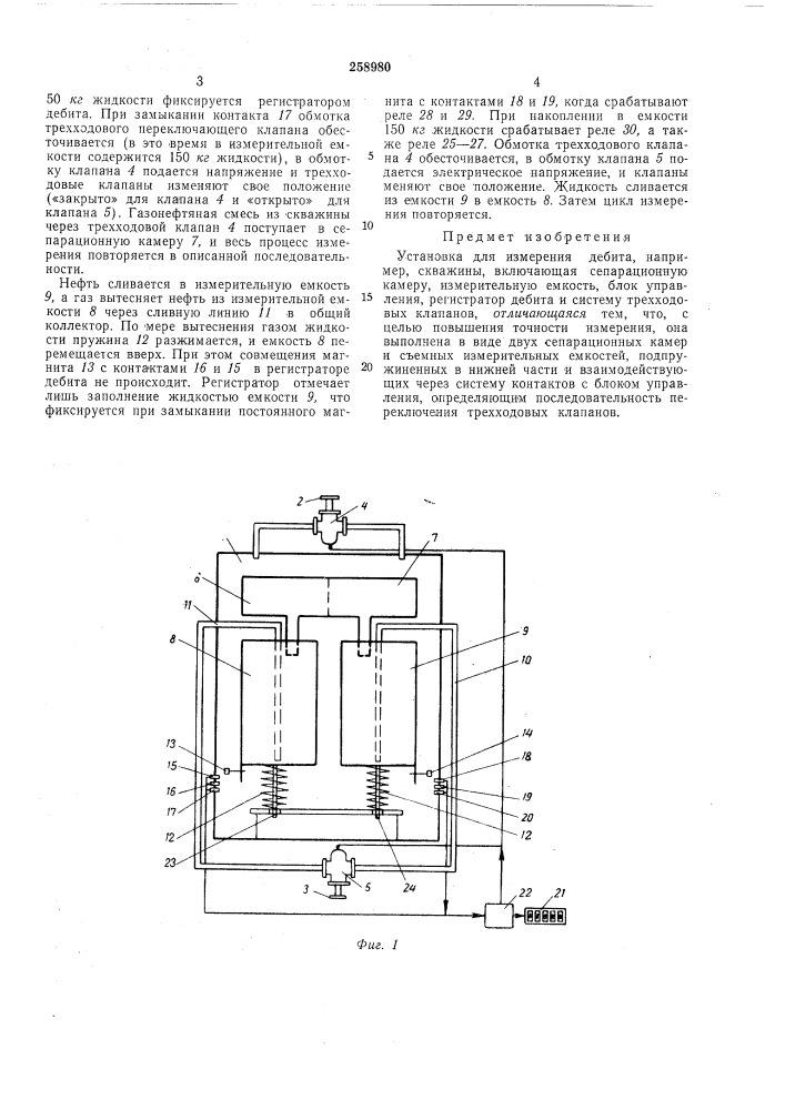 Установка для измерения дебита (патент 258980)