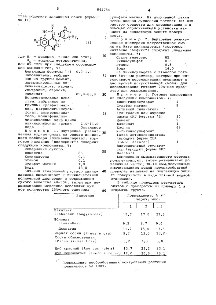 Композиция для отпугивания дикихживотных ot растительных культур (патент 845754)