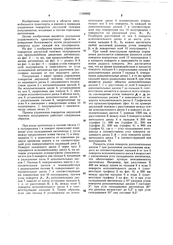 Привод управления поворотом двухосной тележки полуприцепа (патент 1199692)