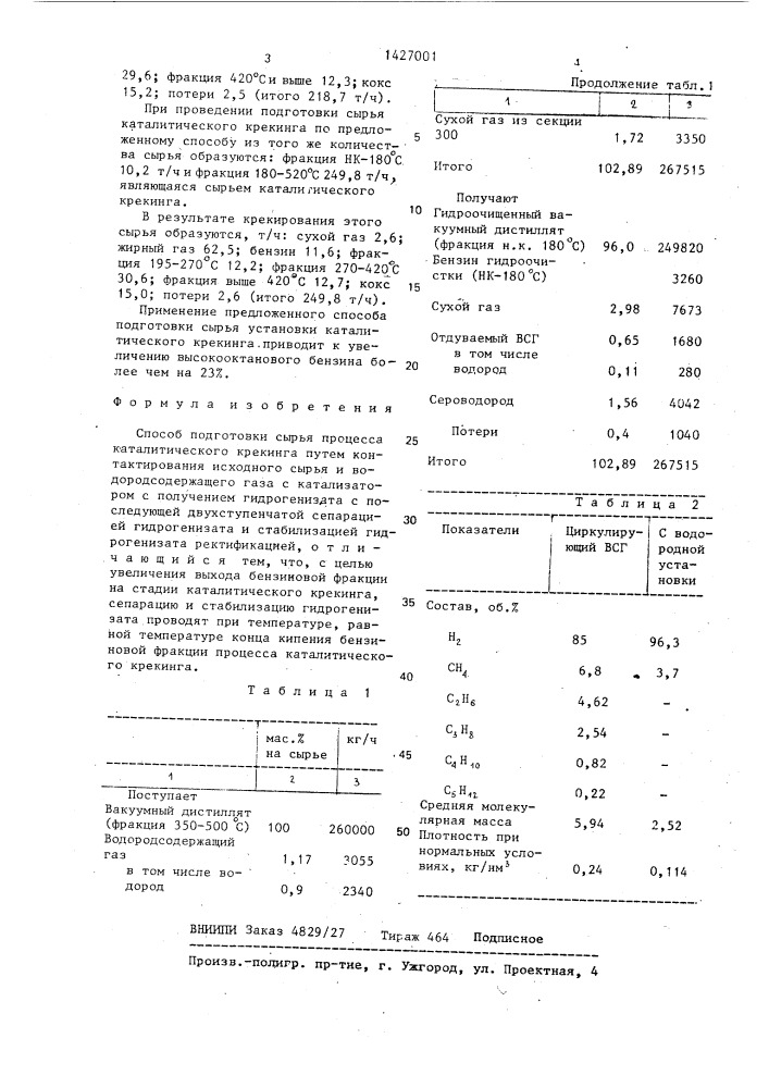 Способ подготовки сырья процесса каталитического крекинга (патент 1427001)