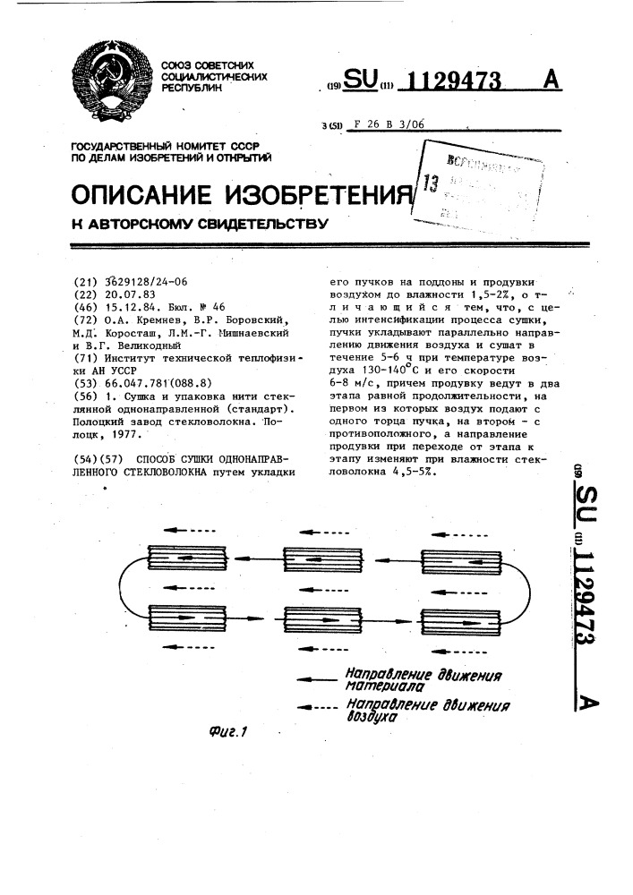 Способ сушки однонаправленного стекловолокна (патент 1129473)