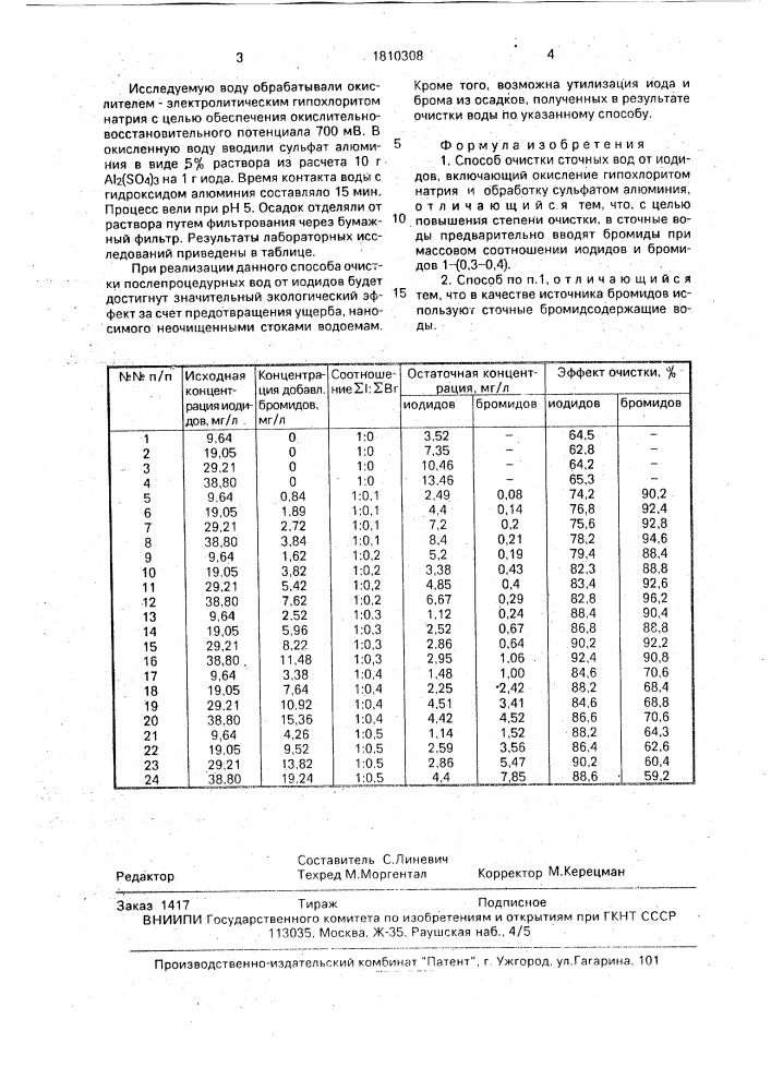 Способ очистки сточных вод от иодидов (патент 1810308)