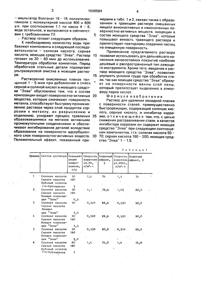 Раствор для удаления оксидной пленки с поверхности сталей (патент 1696584)