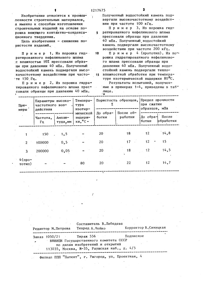 Способ изготовления строительных изделий (патент 1217675)