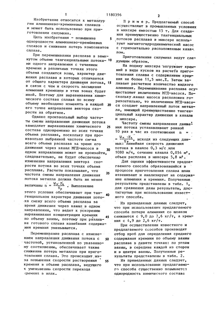 Способ приготовления алюминиево-кремниевых сплавов (патент 1180396)