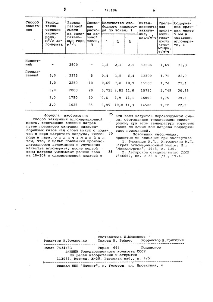 Способ зажигания агломерационной шихты (патент 773106)