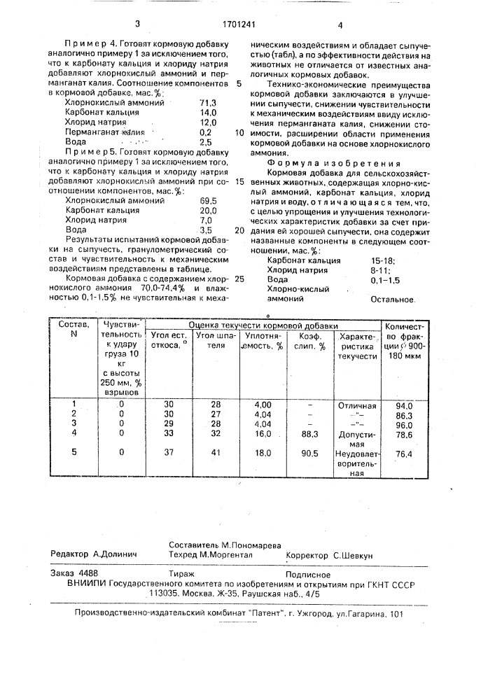 Кормовая добавка для сельскохозяйственных животных (патент 1701241)
