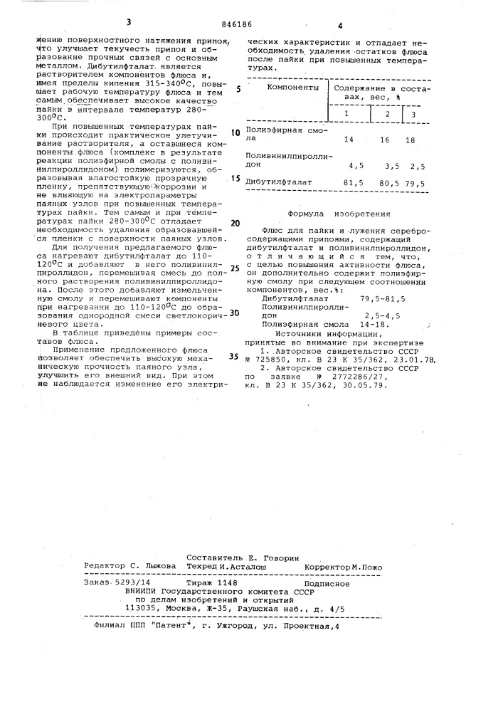 Флюс для пайки и лужения серебросо-держащими припоями (патент 846186)