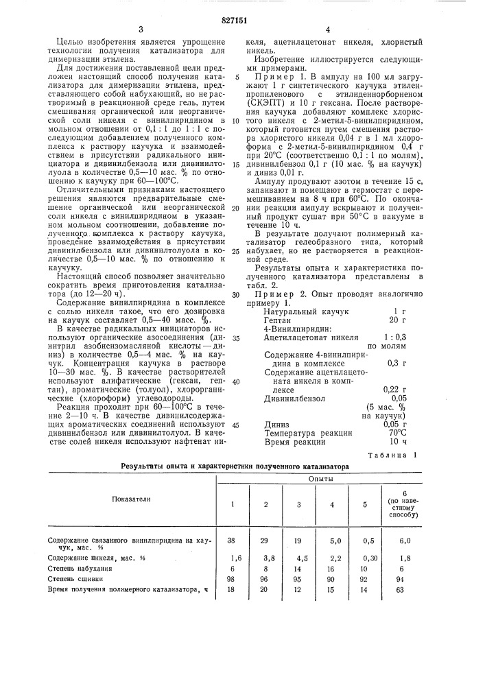 Способ получения катализатора длядимеризации этилена (патент 827151)