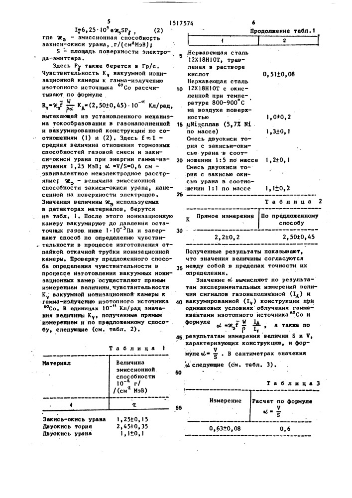 Способ определения чувствительности вакуумных ионизационных камер (патент 1517574)