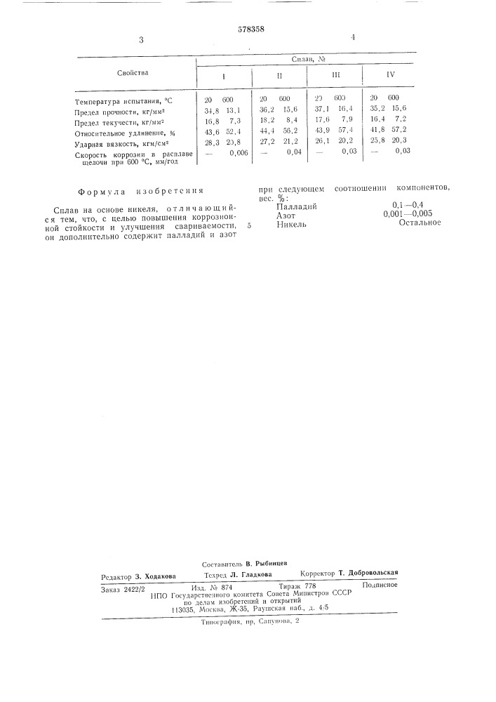 Сплав на основе никеля (патент 578358)