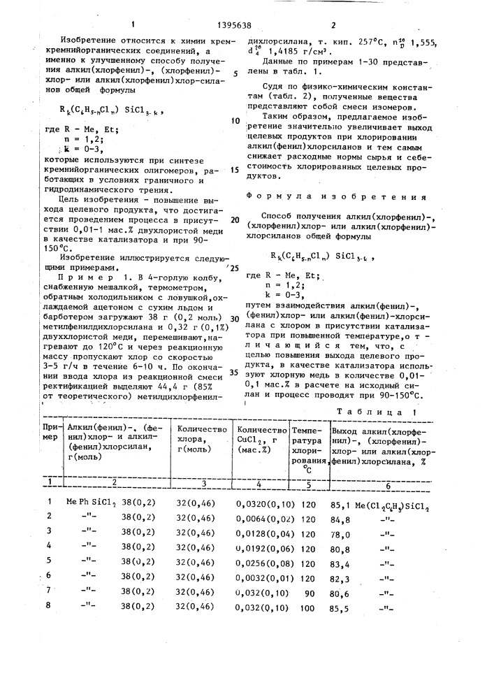 Способ получения алкил (хлорфенил)-,(хлорфенил)хлорили алкил(хлорфенил)хлорсиланов (патент 1395638)