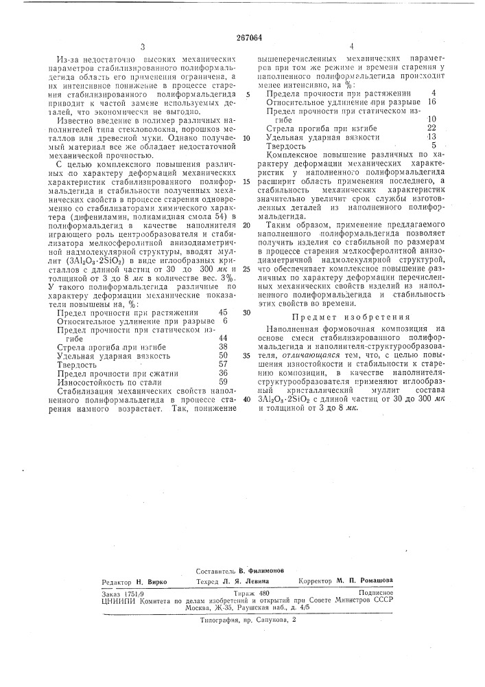 Наполненная формовочная композиция (патент 267064)