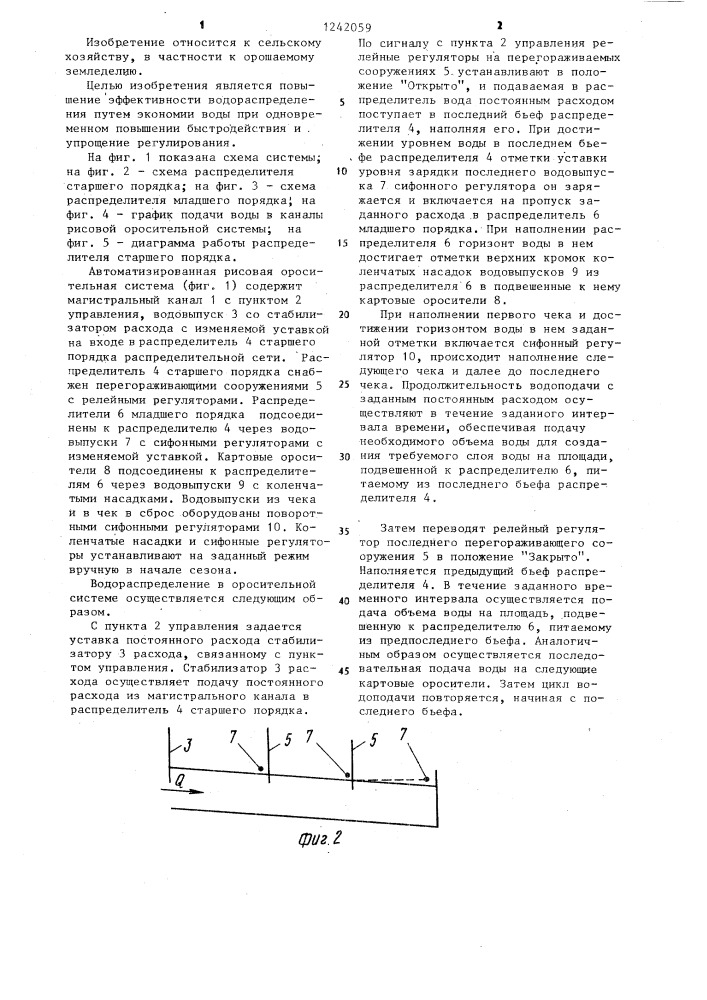 Способ водораспределения на рисовой оросительной системе (патент 1242059)