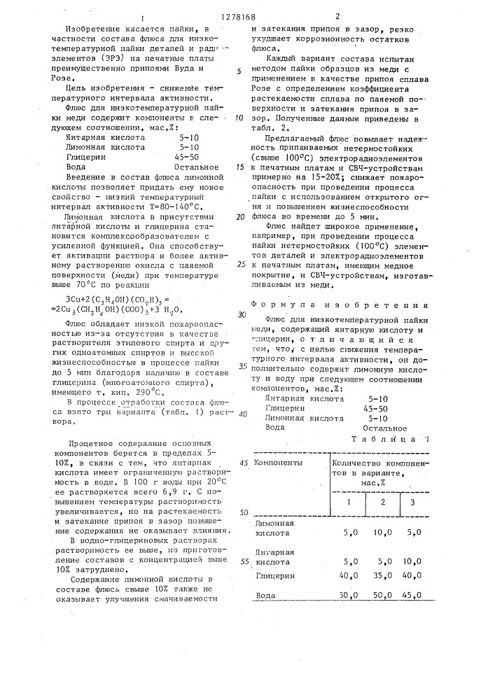 Флюс для низкотемпературной пайки меди (патент 1278168)