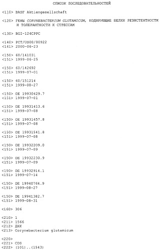 Гены corynebacterium glutamicum, кодирующие белки резистентности и толерантности к стрессам (патент 2303635)