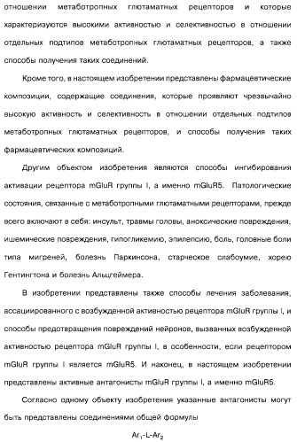 Гетерополициклическое соединение, фармацевтическая композиция, обладающая антагонистической активностью в отношении метаботропных глютаматных рецепторов mglur группы i (патент 2319701)