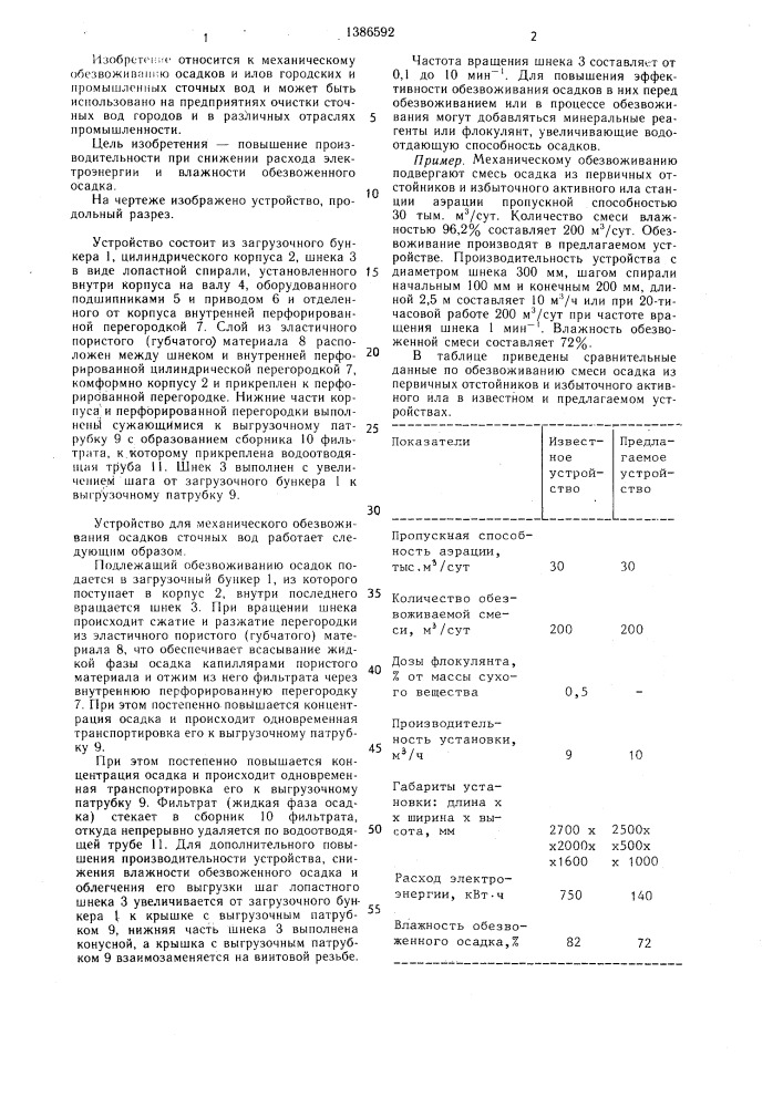 Устройство для механического обезвоживания осадков сточных вод (патент 1386592)