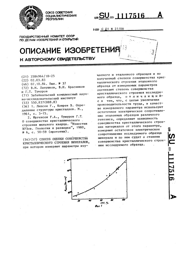 Способ оценки совершенства кристаллического строения минералов (патент 1117516)