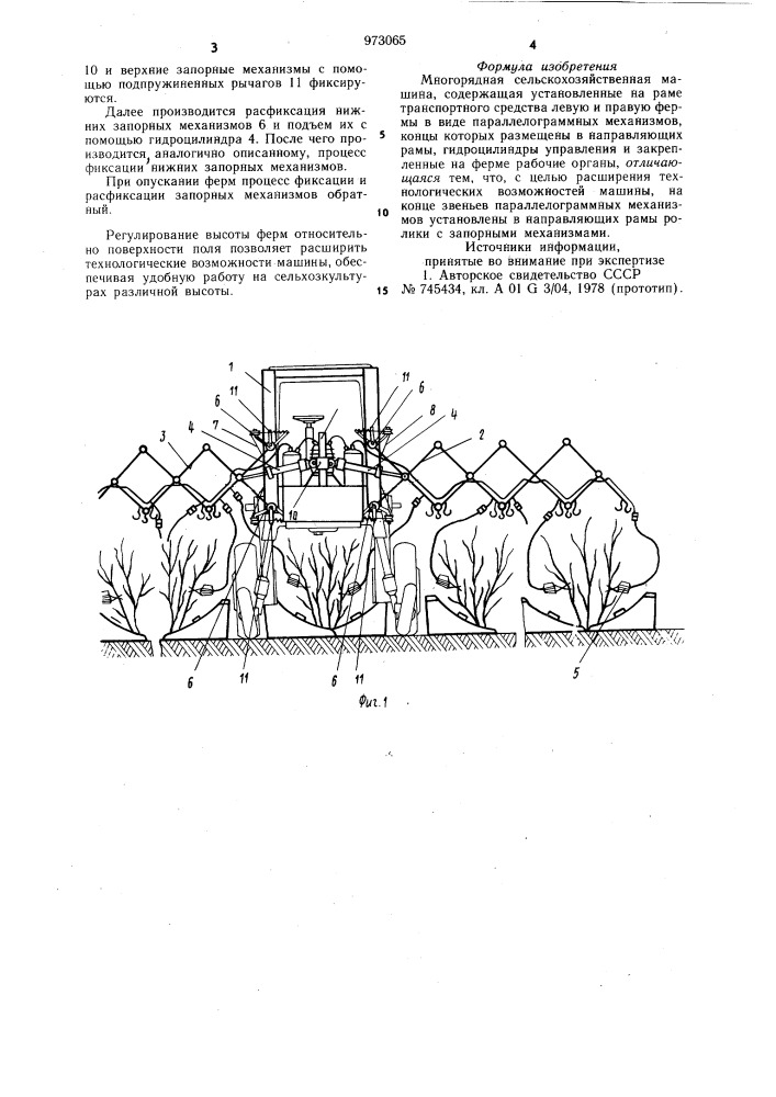 Многорядная сельскохозяйственная машина (патент 973065)