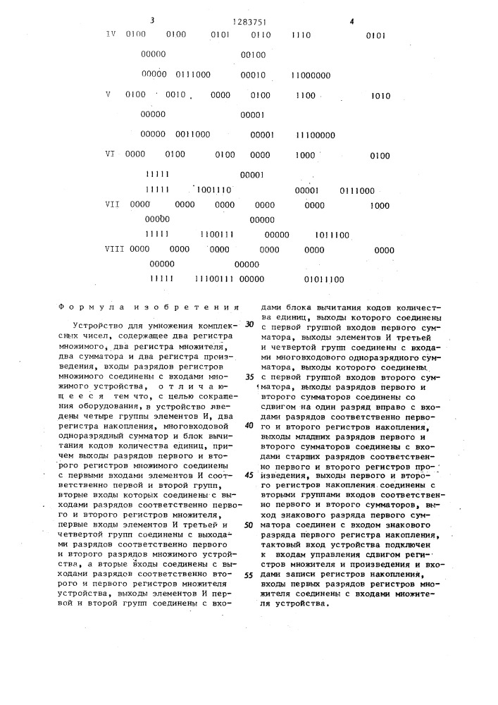 Устройство для умножения комплексных чисел (патент 1283751)