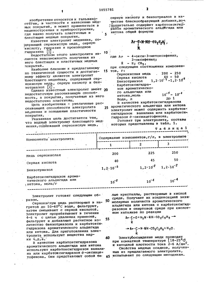 Водный электролит блестящего меднения (патент 1055781)