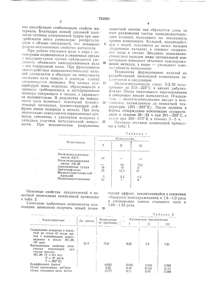 Эпоксидная композиция для деталей узлов трения (патент 751821)