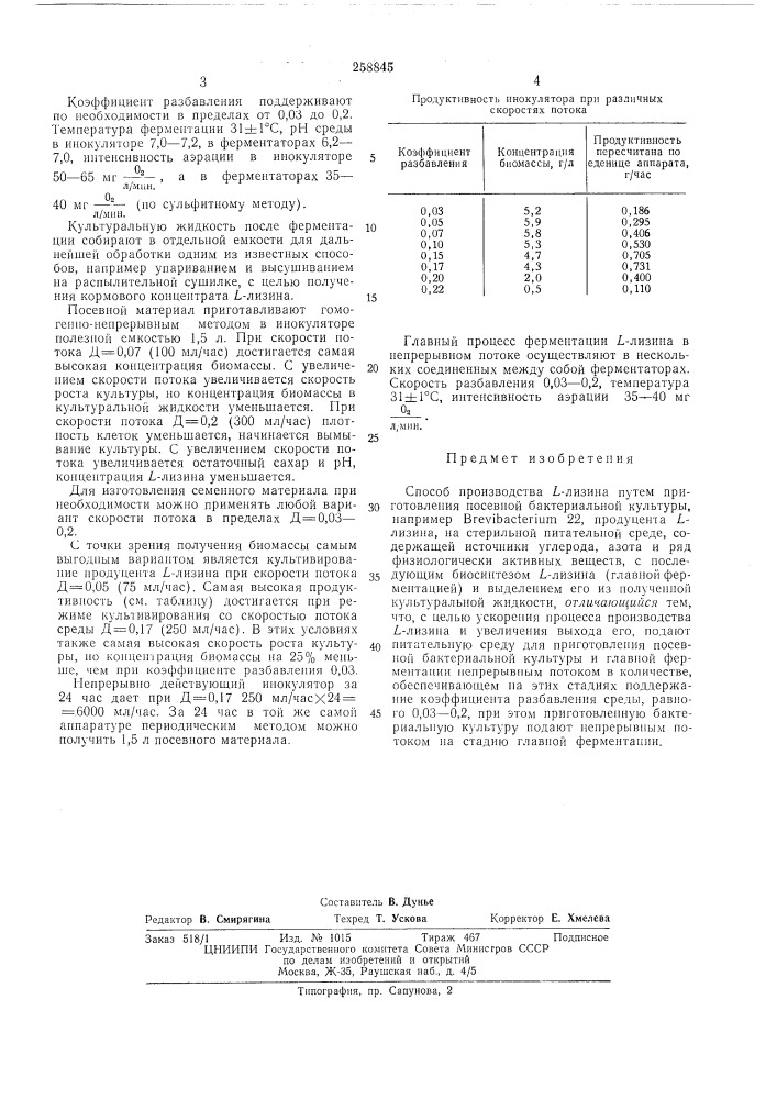 Способ производства 1-лизина (патент 258845)