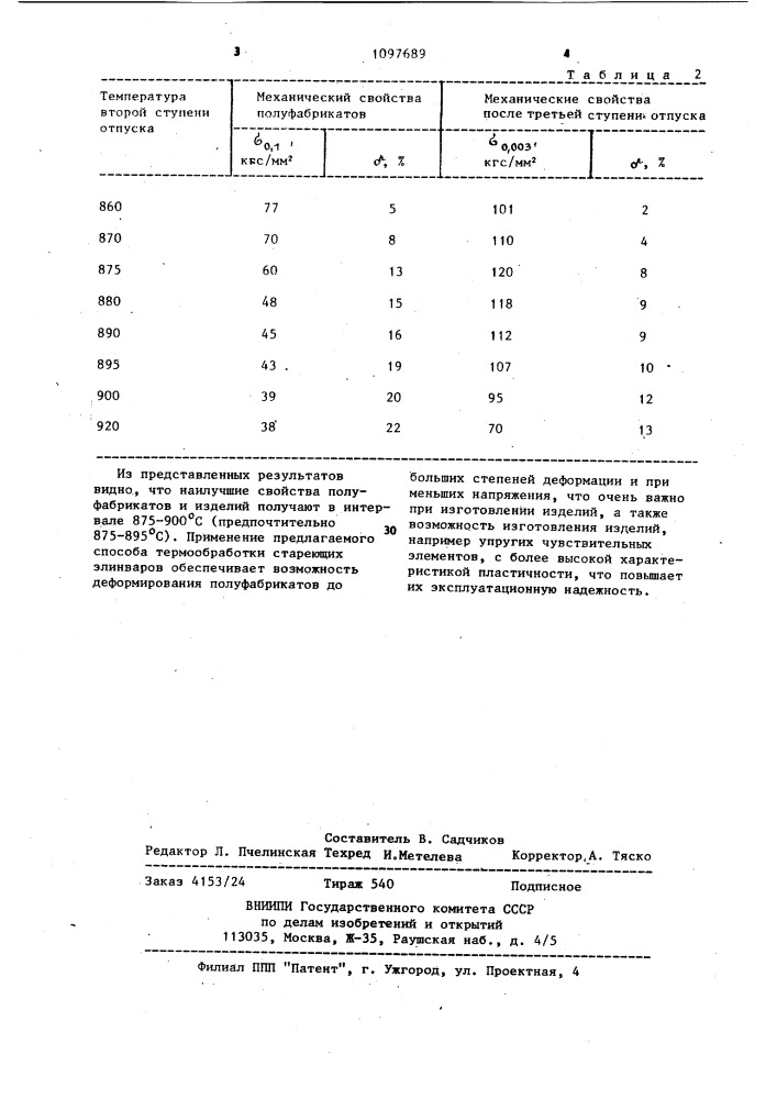 Способ термической обработки стареющих элинваров (патент 1097689)