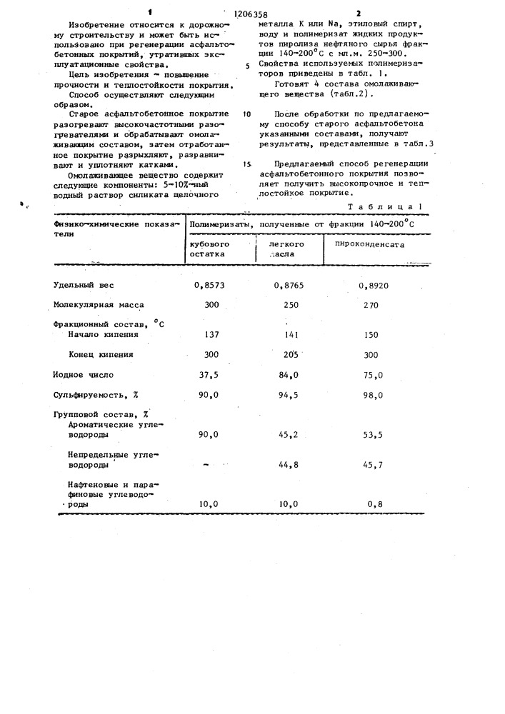 Способ регенерации асфальтобетонного покрытия (патент 1206358)