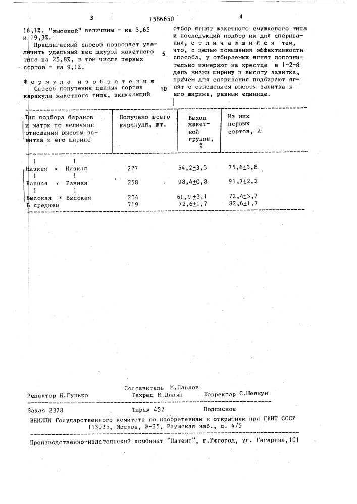 Способ получения ценных сортов каракуля жакетного типа (патент 1586650)