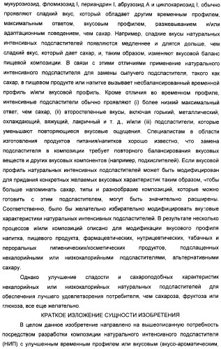 Композиции натурального интенсивного подсластителя с улучшенным временным параметром и(или) корригирующим параметром, способы их приготовления и их применения (патент 2459434)