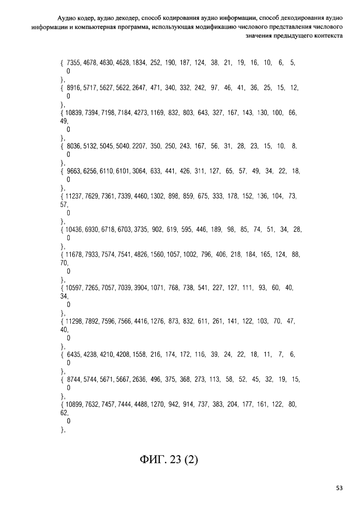 Аудио кодер, аудио декодер, способ кодирования аудио информации, способ декодирования аудио информации и компьютерная программа, использующая модификацию числового представления числового значения предыдущего контекста (патент 2644141)