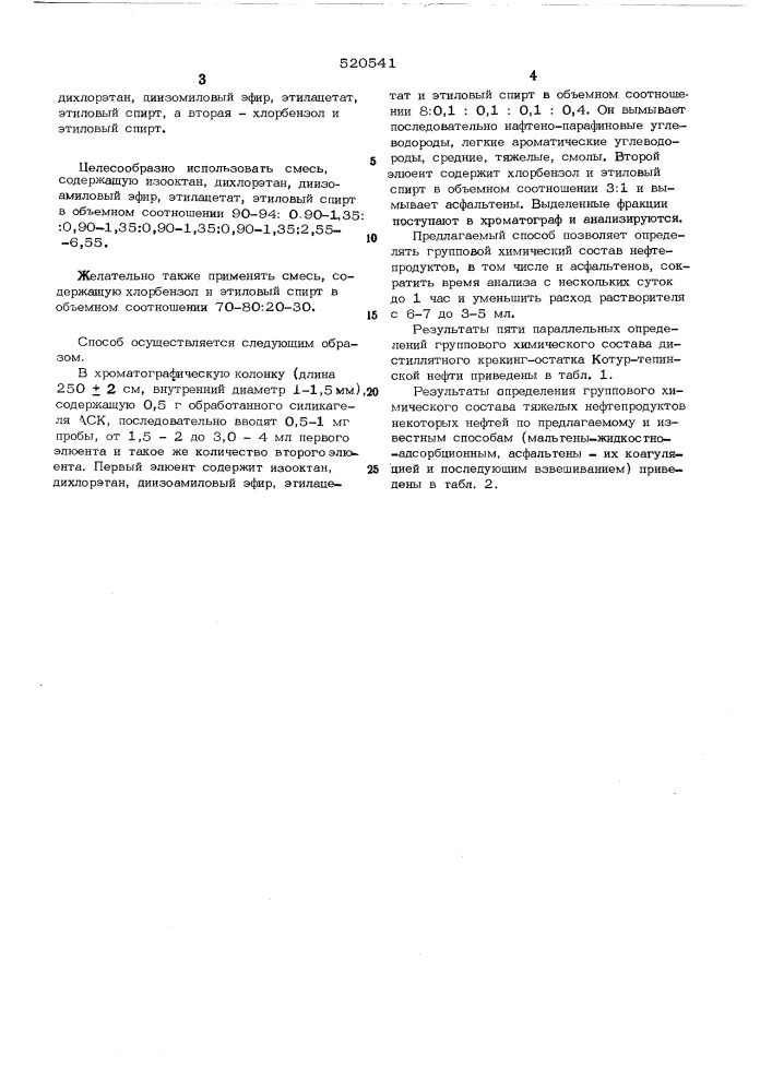 Способ определения группового состава тяжелых нефтепродуктов (патент 520541)