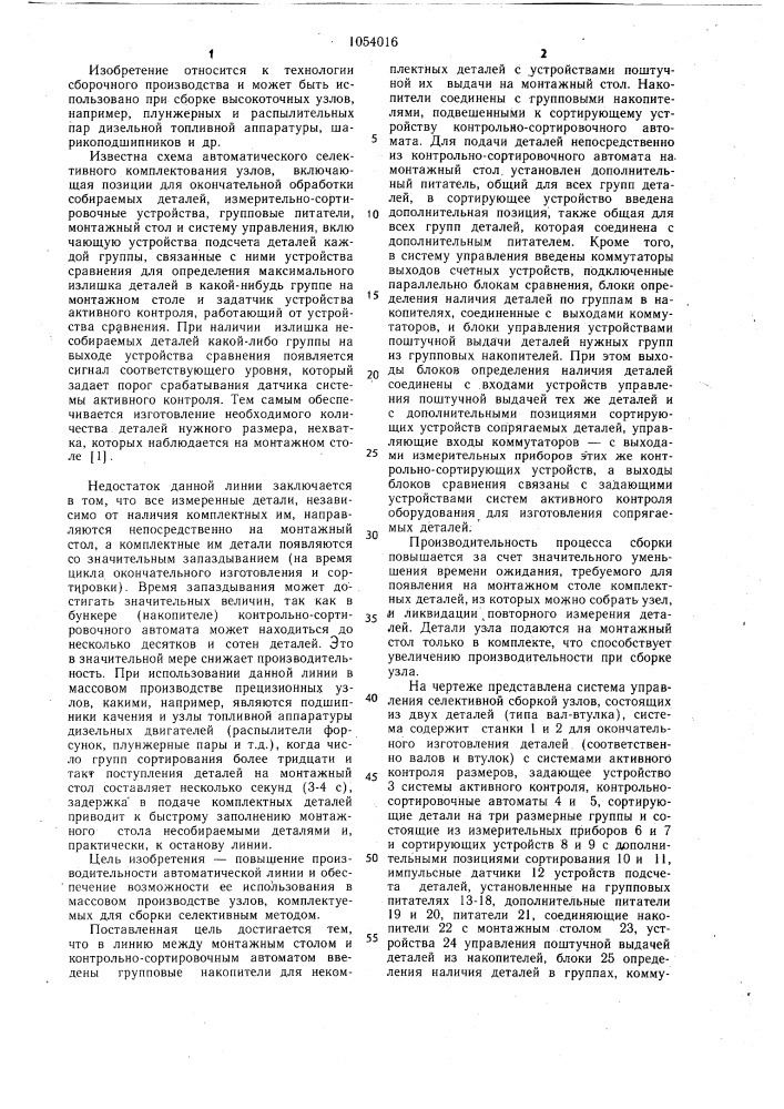Система управления селективной сборкой (патент 1054016)