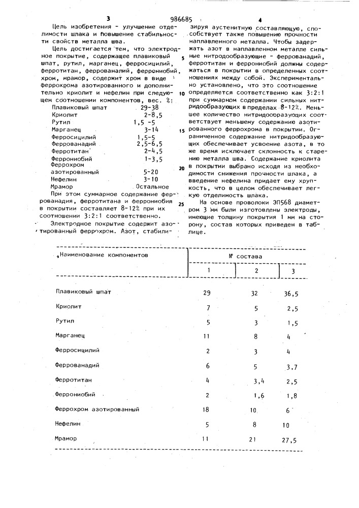 Электродное покрытие (патент 986685)