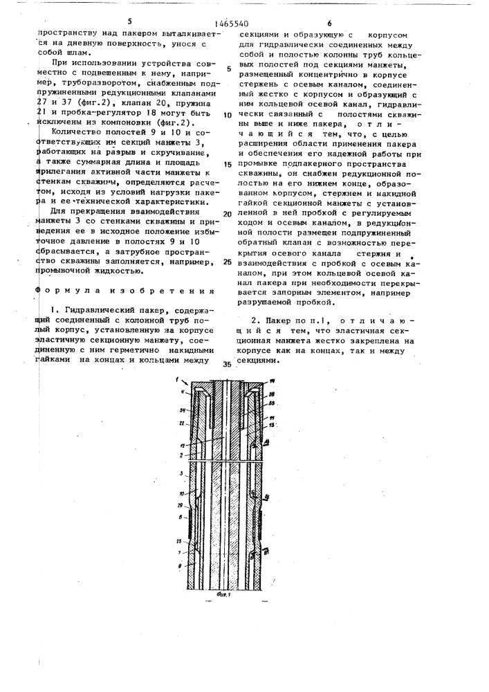 Гидравлический пакер (патент 1465540)