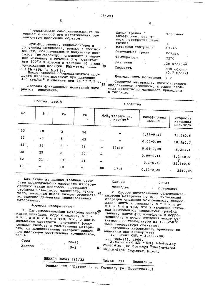 Самосмазывающийся материал и способ его изготовления (патент 594203)