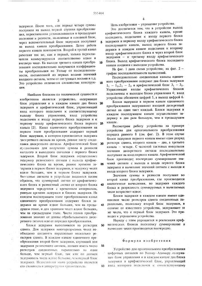 Устройство для ортогонального преобразования цифровых сигналов по уолшу-адамару (патент 555404)