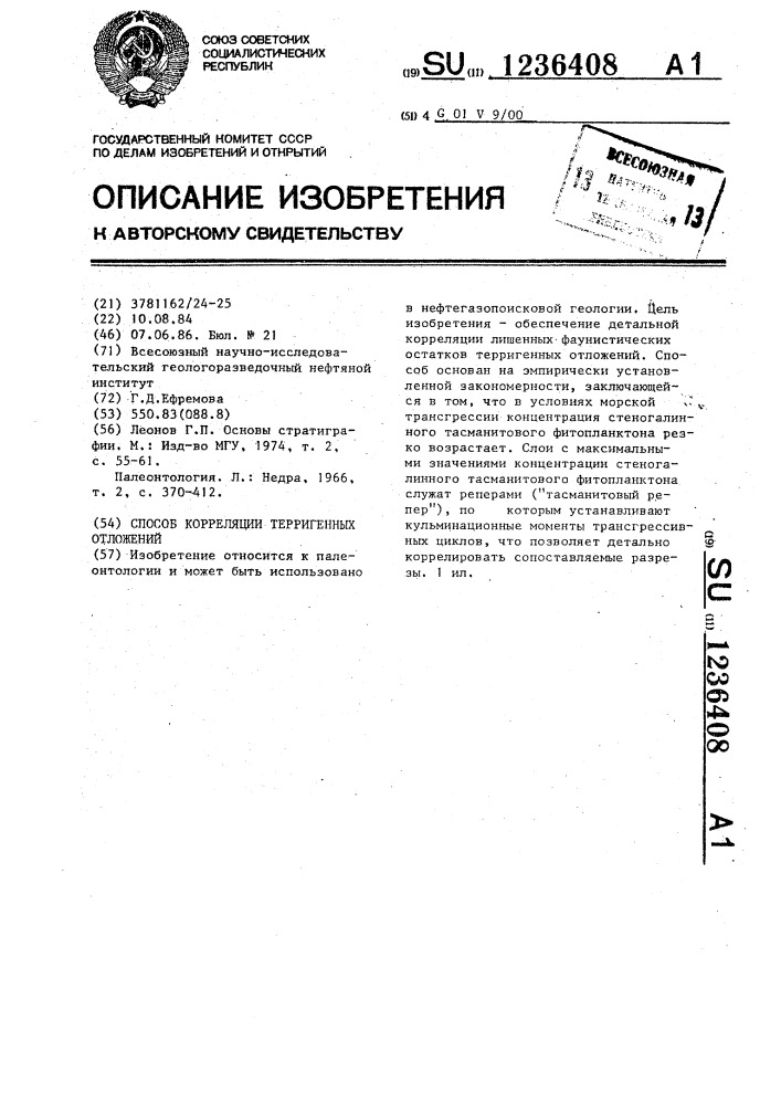 Способ корреляции терригенных отложений (патент 1236408)