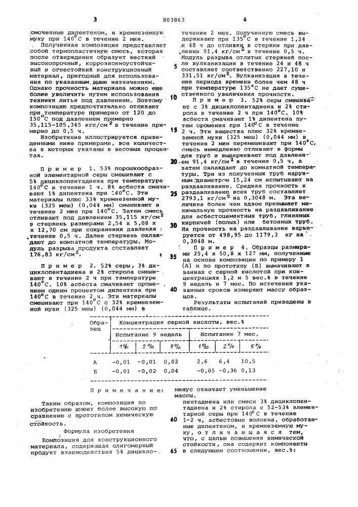 Композиция для конструкционногоматериала (патент 803863)