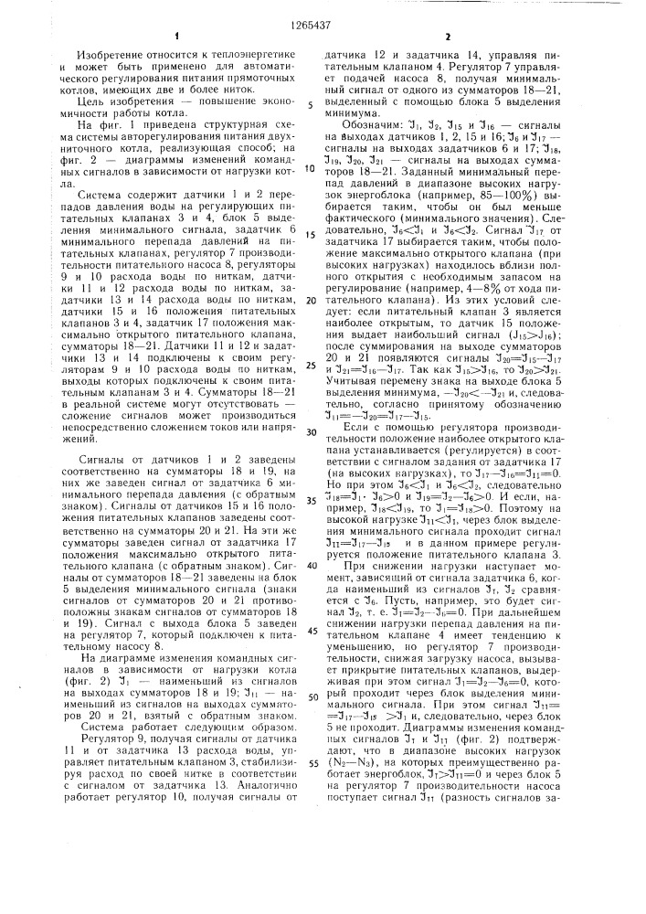 Способ автоматического регулирования питания прямоточного котла (патент 1265437)