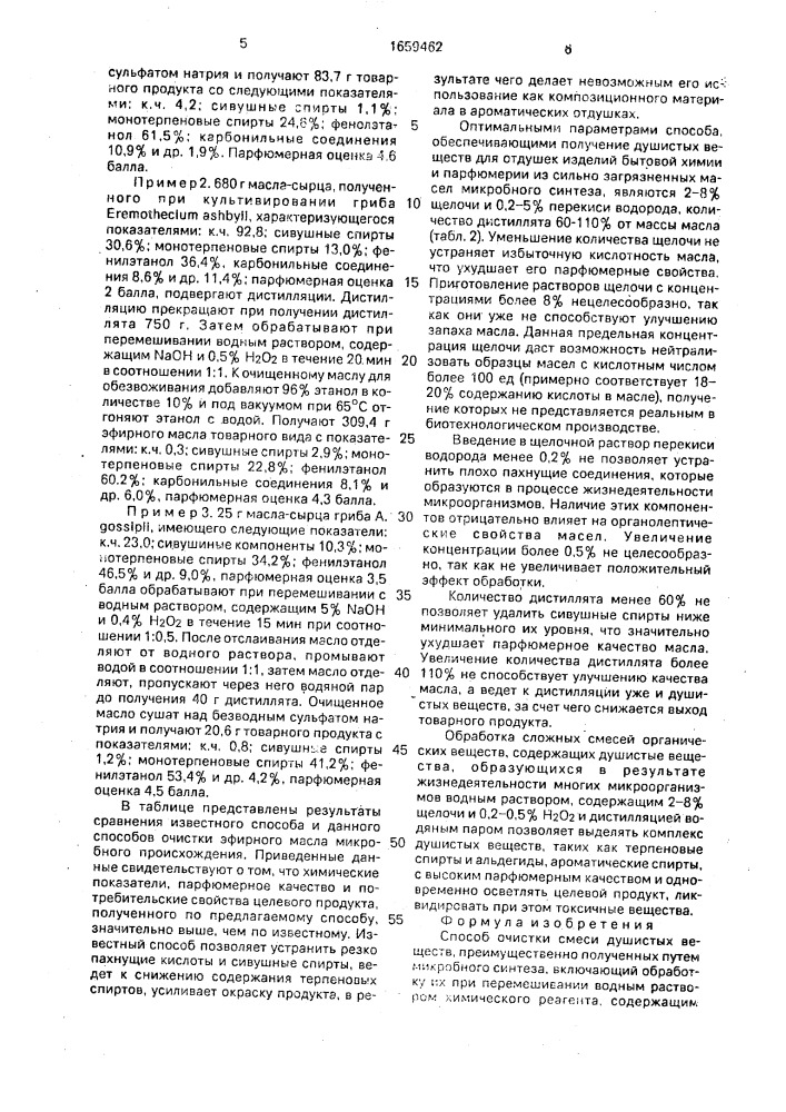 Способ очистки смеси душистых веществ (патент 1659462)