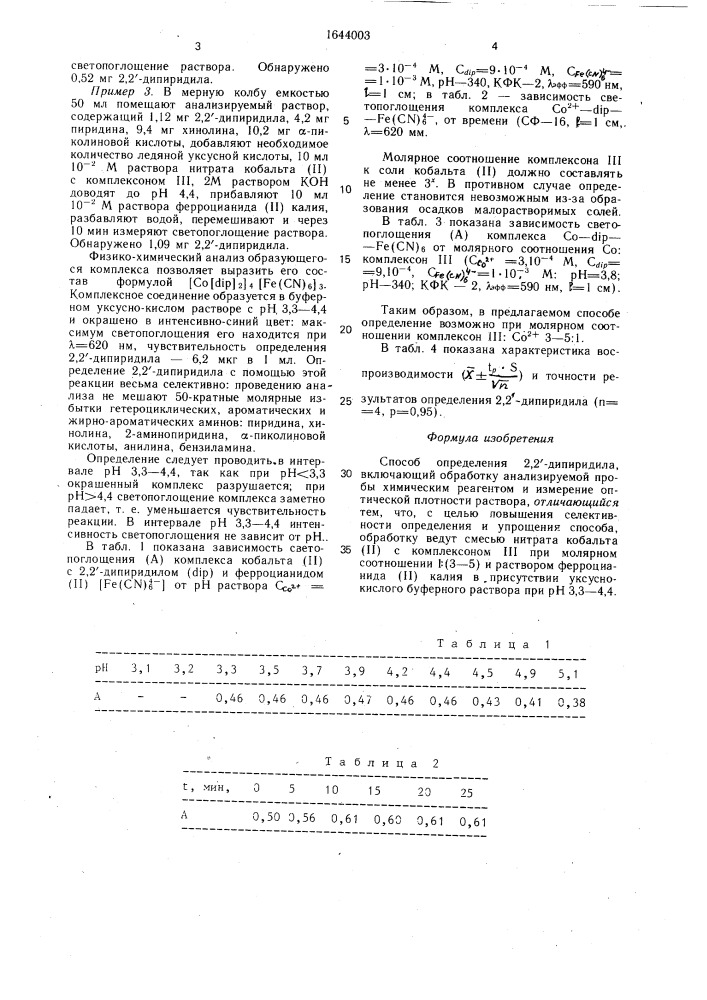 Способ определения 2, 2 @ -дипиридила (патент 1644003)