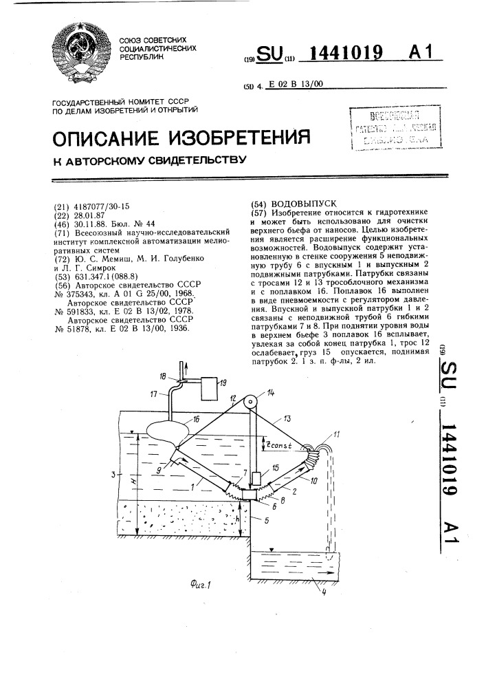 Водовыпуск (патент 1441019)