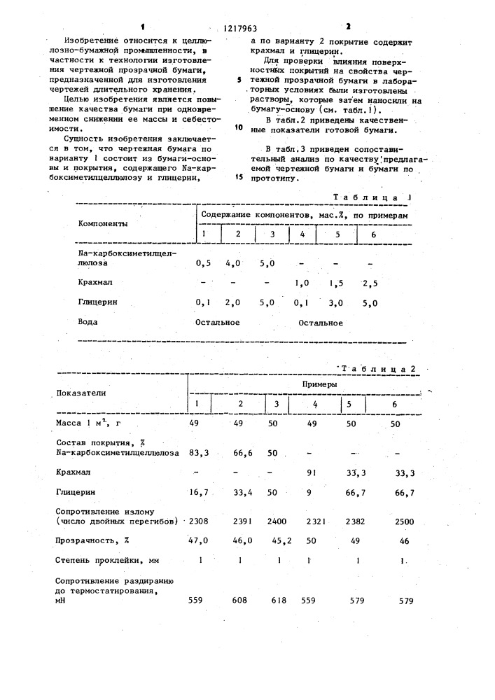 Чертежная прозрачная бумага (ее варианты) (патент 1217963)