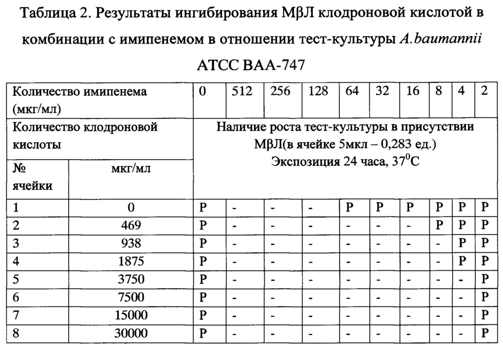 Антимикробная комбинация в отношении устойчивых к карбапенемам грамотрицательных бактерий вида acinetobacter baumannii, продуцирующих металло-β-лактамазу (патент 2666619)